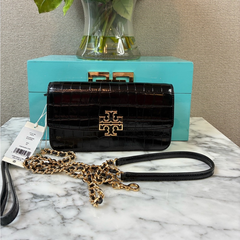 Tory Burch Black Croc Embossed Britten WOC Chain Wallet Bag NWT - $500 Retail 🔥🔥